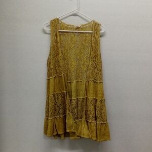 Entro Mustard Yellow Lace Linen Sleeveless Cardigan